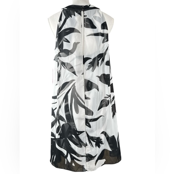 VINCE CAMUTO Black & White Floral Dress w/Sheer Sheath Overlay, Size 10. - Picture 3 of 10